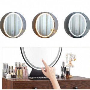 SEM12- Set Masa toaleta, 80 cm, cosmetica machiaj oglinda cu LED, masuta makeup cu scaun tapitat - Maro-Negru
