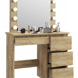 SEM502 - Set Masa toaleta cosmetica machiaj oglinda masuta vanity, oglinda cu LED-uri cu sau fara scaun - Culoarea Stejar