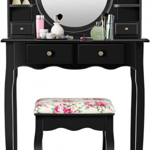 SEN21 - Set Masa toaleta 75 cm, cosmetica machiaj cu oglinda, masuta vanity - Negru