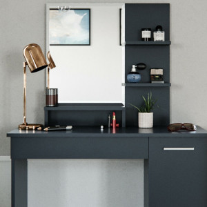 SEN229 - Set Masa toaleta, 90 cm, cosmetica machiaj oglinda cu sau fara LED, masuta vanity, cu sau fara scaunel - Antracit