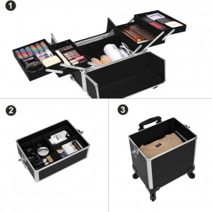 STN103 - Statie Makeup portabila, 35 cm, troler, organizator, portfard, geanta, valiza