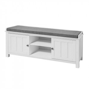 BAA11 - Banca, 103 cm, bancuta pentru Hol, depozitare pantofi cu dulapuri si raft - Alba