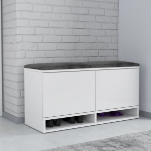 BAA503 - Banca 100x37x50 cm, Pantofar pentru Hol, pantofi, depozitare - Alb