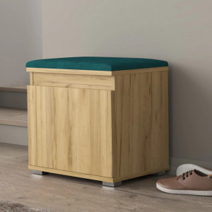 BAM509 - Banca 50x37x51 cm, Pantofar pentru Hol, pantofi, depozitare - Culoarea Stejar cu tapiterie Gri/Albastru/Verde