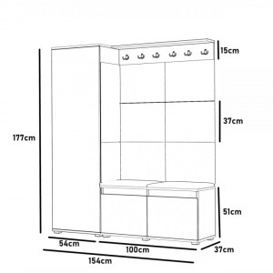CUI517 - Cuier 154x37x177 cm - 6 agatatori haine, hol, pantofar - Sonoma, tapiterie Verde/Gri/Albastru