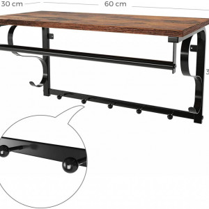 CUII6 - Cuier stil industrial, 66x30x31 cm, maro si negru, 5 agatatori haine