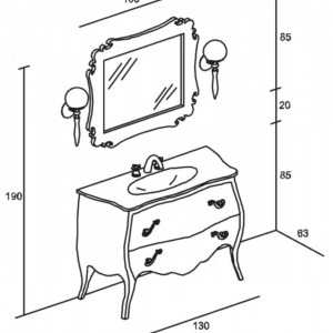ELN504 - Set Mobilier Baie Narciso - Comoda, Lavoar, Oglinda, Aplici, Alb-Auriu