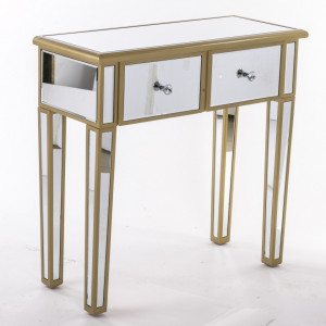 MAOG501 - Masa toaleta oglinda, masuta consola, 80 cm, cosmetica machiaj, vanity birou, Auriu