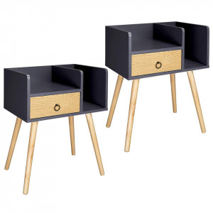 NOM207 - Set 2 Noptiere maro cu 1 sertar pentru dormitor