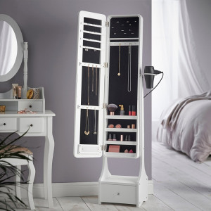 OGA120 - Oglinda caseta de bijuterii cu lumini LED, dulap, dulapior dormitor, dressing - Alb