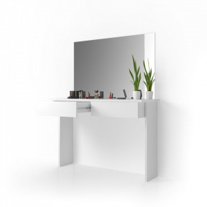 SEA252 - Set Masa alba toaleta moderna, 120 cm, cosmetica machiaj oglinda cu sau fara LED, masuta vanity cu sau fara bancuta/scaun,