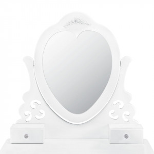 SEA268 - Set Masa toaleta 75 cm cosmetica machiaj, oglinda in forma de inima, masuta vanity, scaun tapitat - Alb sau Negru