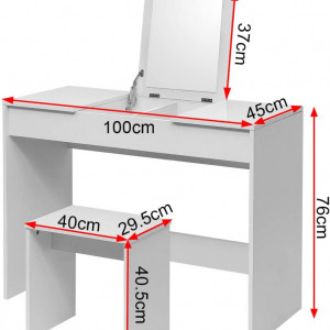 SEA280 - Set Masa alba toaleta, 100 cm, cosmetica machiaj oglinda pliabila masuta vanity, scaunel, taburet