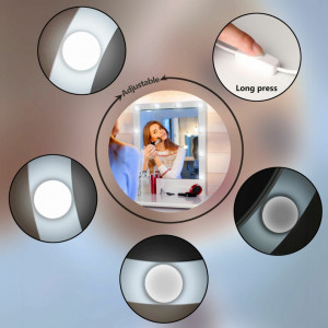SEA287 - Set Masa toaleta, 80 cm, cosmetica machiaj, oglinda cu LED, masuta vanity, scaun tapitat, comoda make-up - Alb
