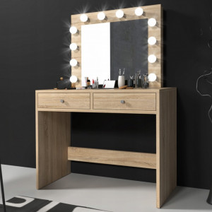 SEA504 - Set Masa toaleta cosmetica machiaj oglinda masuta vanity, oglinda cu LED-uri - Alb, Maro sau Negru