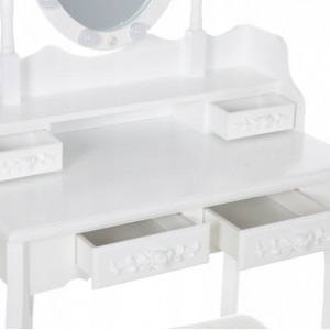 SEA517 - Set Masa alba toaleta, 75 cm, cosmetica machiaj oglinda cu LED, masuta vanity, scaunel, taburet tapitat