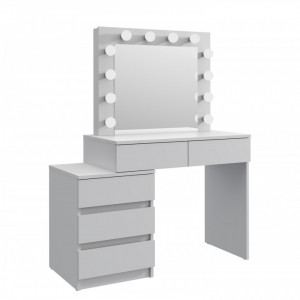 SEA539 - Set Masa toaleta, 112 cm, cosmetica machiaj oglinda masuta vanity, oglinda cu LED-uri cu sau fara scaun - Alb
