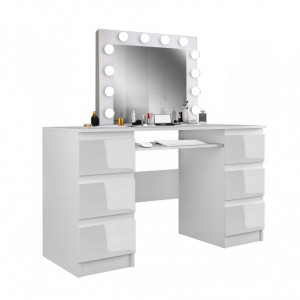 SEA540 - Set Masa toaleta, 130 cm, cosmetica machiaj, masuta vanity, oglinda cu LED-uri - Alb Lucios sau Mat