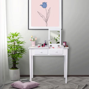 SEA602 - Set Masa toaleta, 80 cm, consola cosmetica machiaj masuta vanity make-up cu oglinda rabatabila - Alb