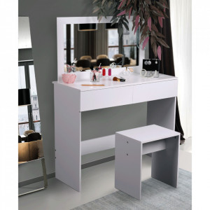 SEA604 - Set Masa toaleta, 100 cm, consola cosmetica machiaj masuta vanity make-up cu oglinda si scaun - Alb