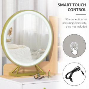 SEA70 - Set Masa toaleta, 90 cm, cosmetica machiaj, oglinda cu LED si scaun, masuta vanity - Alb-Auriu