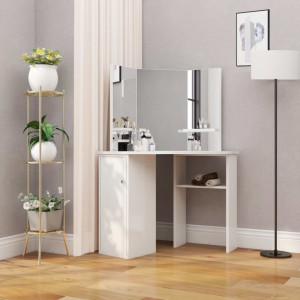 SEA701 - Set Masa alba toaleta cosmetica machiaj, la alegere cu oglinda cu LED, masuta vanity pe colt