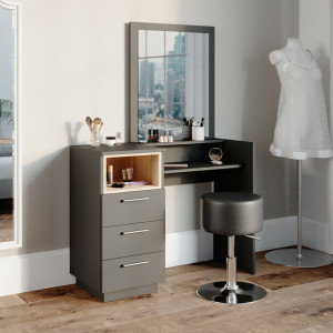 SEG204 - Set Masa toaleta, 100 cm, moderna cosmetica machiaj oglinda, masuta vanity cu sau fara LED- Antracit