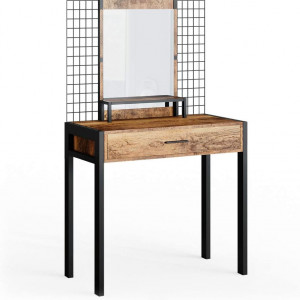 SEM221 - Set Masa toaleta, 80 cm, cosmetica machiaj oglinda cu sau fara LED, masuta vanity, cu sau fara bancuta - Maro stil industrial