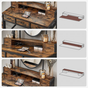 SEM231 - Set Masa toaleta, 90 cm, cosmetica machiaj cu oglinda, masuta vanity cu scaun tapitat - Maro stil industrial