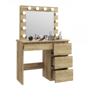 SEM502 - Set Masa toaleta cosmetica machiaj oglinda masuta vanity, oglinda cu LED-uri cu sau fara scaun - Culoarea Stejar