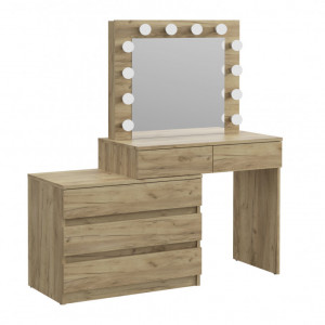 SEM512 - Set Masa toaleta, 130 cm, cosmetica machiaj oglinda masuta vanity, oglinda cu LED-uri cu sau fara scaun - culoarea Stejar
