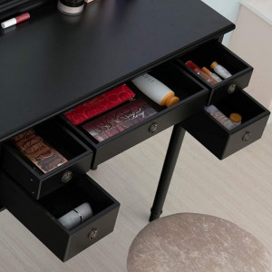 SEN124 - Set Masa toaleta cosmetica 85 cm machiaj masuta vanity, oglinda make-up, cosmetica cu scaun tapitat - Negru