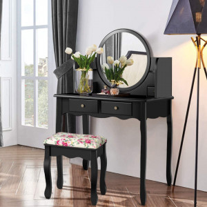 SEN21 - Set Masa toaleta 75 cm, cosmetica machiaj cu oglinda, masuta vanity - Negru