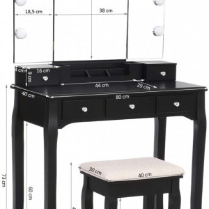 SEN233 - Set Masa Neagra toaleta cosmetica machiaj oglinda cu LED, scaunel taburet tapitat