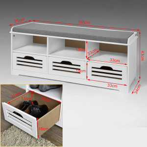 BAA17 - Banca 105 cm pentru Hol, pantofi, depozitare - Alba
