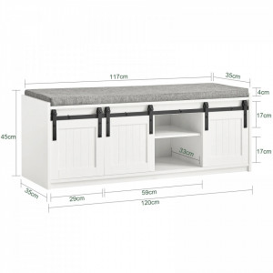 BAA35 - Banca 120 cm pentru Hol, pantofi, depozitare - Alba