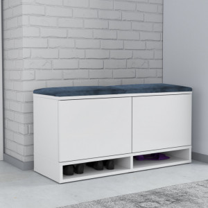 BAA503 - Banca 100x37x50 cm, Pantofar pentru Hol, pantofi, depozitare - Alb