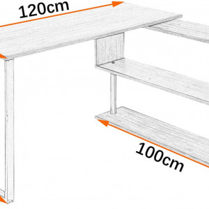 BII206 - Masa de Birou pe colt 120 cm, cu blat rotativ 360 grade, office industrial - Negru-Ruginiu sau Alb