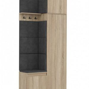 CUI513 - Cuier 104x37x214 cm - 3 agatatori haine, hol, pantofar - Sonoma, tapiterie Turcoaz/Gri/Albastru