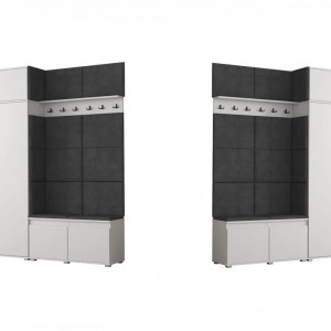 CUI521 - Cuier 154x37x214 cm - 6 agatatori haine, hol, pantofar - Culoarea Stejar, tapiterie Verde/Gri/Albastru
