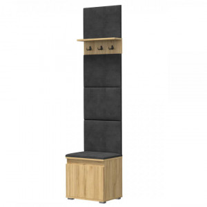 CUI524 - Cuier 50x37x214 cm - 3 agatatori haine, hol, pantofar - Culoarea Stejar, tapiterie Verde/Gri/Albastru