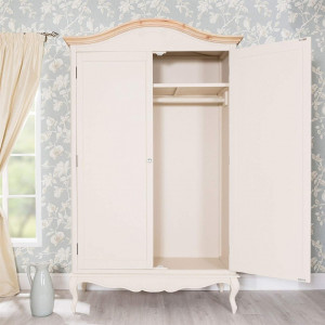 DUC106 - Dulap crem, sifonier dormitor dublu cu bara pentru umerase, manere tip cristal - Colectia Genova