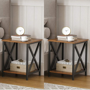 NOI6 - Set 2x noptiere pentru dormitor, 40x40x50 cm, masuta auxiliara living, hol - Maro, stil industrial