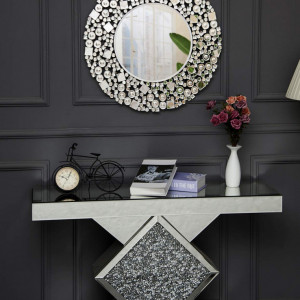 OGG4 - Oglinda rotunda 70 cm, pentru perete ornamentala dormitor, living - Argintie