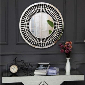 OGG5 - Oglinda rotunda 70 cm, pentru perete ornamentala dormitor, living - Argintie