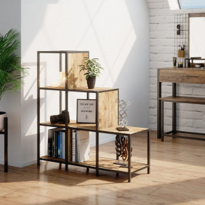 RAI225 - Rafturi 90 cm, cu 6 cuburi, pentru living, birou, hol, biblioteca stil industrial - Maro