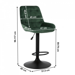 SCN603 - Scaun tapitat Verde catifelat pentru bar, lounge, inaltime reglabila