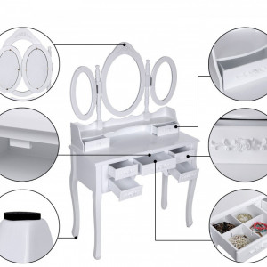 SEA113 - Set Masa alba toaleta cosmetica machiaj oglinda masuta