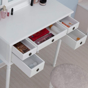 SEA161 - Set Masa toaleta cosmetica 85 cm machiaj masuta vanity, oglinda make-up, cosmetica cu scaun tapitat - Alb