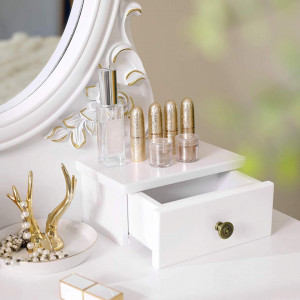 SEA273- Set Masa toaleta, 80 cm, cosmetica machiaj cu scaun tapitat, cu oglinda make-up, masuta vanity - Alba